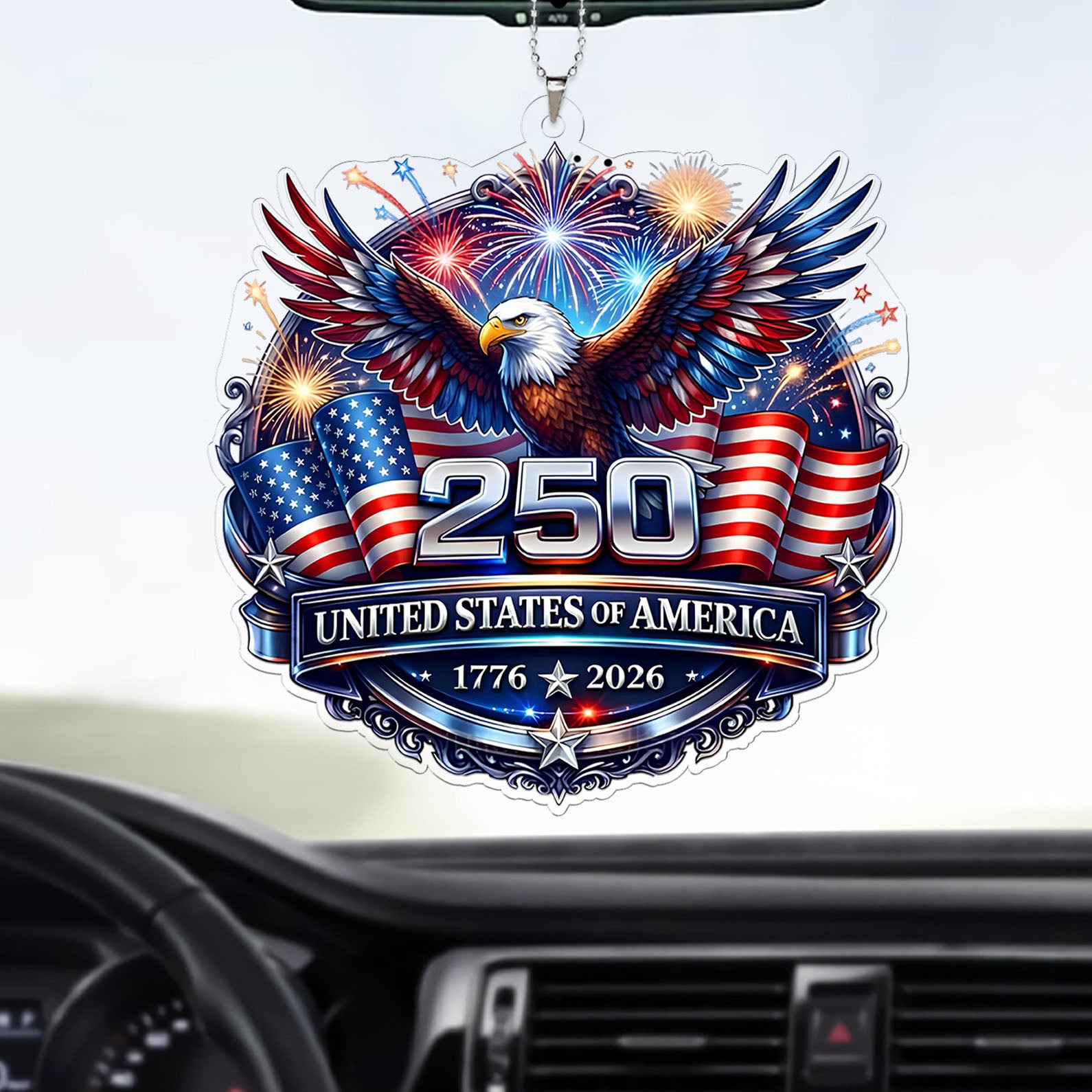 USA 250 Years Anniversary Car Ornament, Patriotic Eagle 1776–2026