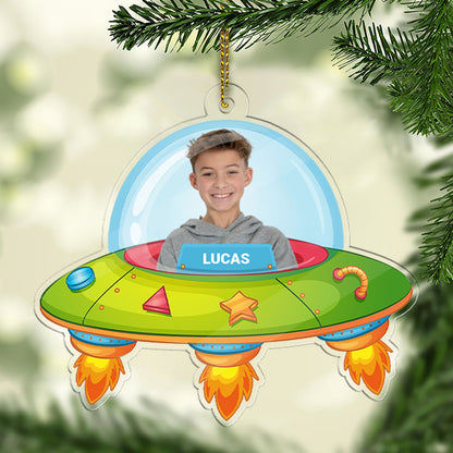 Christmas Upload Photo UFO Rocket Acrylic Ornament | Personalized Custom Text Photo Ornament 683505