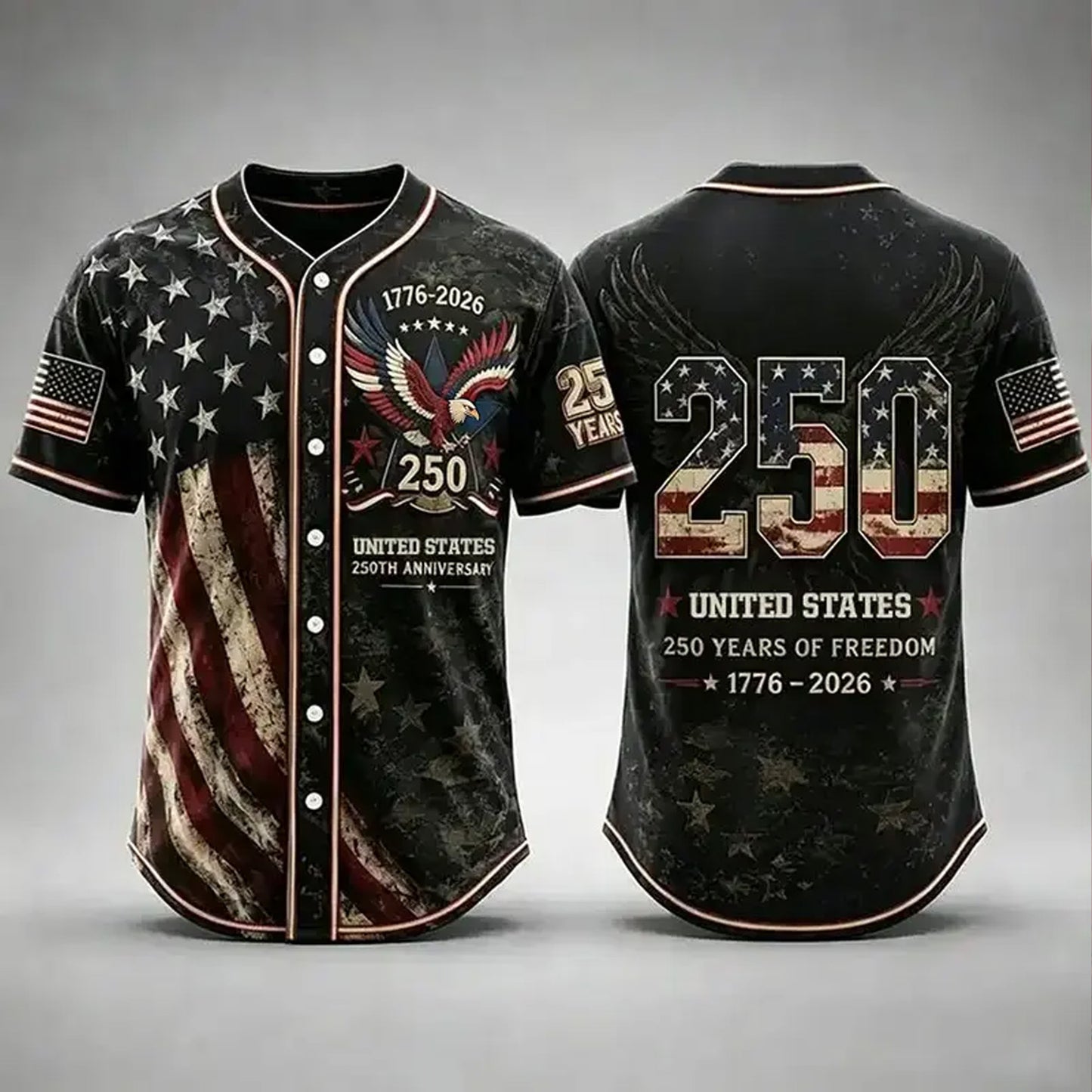 USA 250 Years Of Freedom Baseball Jersey, Patriotic Eagle 1776-2026 Independence Day Shirt, 4th Of July Jersey 685327 WFD