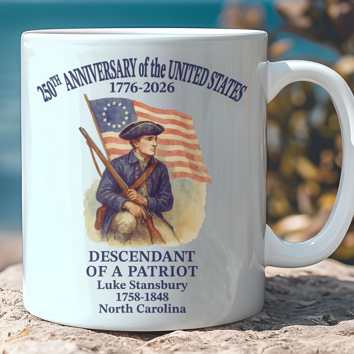 Personalized 250 Years of America Mug, Custom Name Descendant of a Patriot, 1776–2026 White Mug Accent Mug 684228