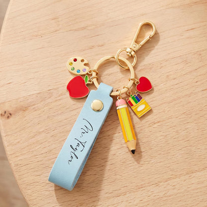 Personalized Teacher Keychain, Custom Name Leather Keychain, Teacher Appreciation Gift, Back to School Gift 684916