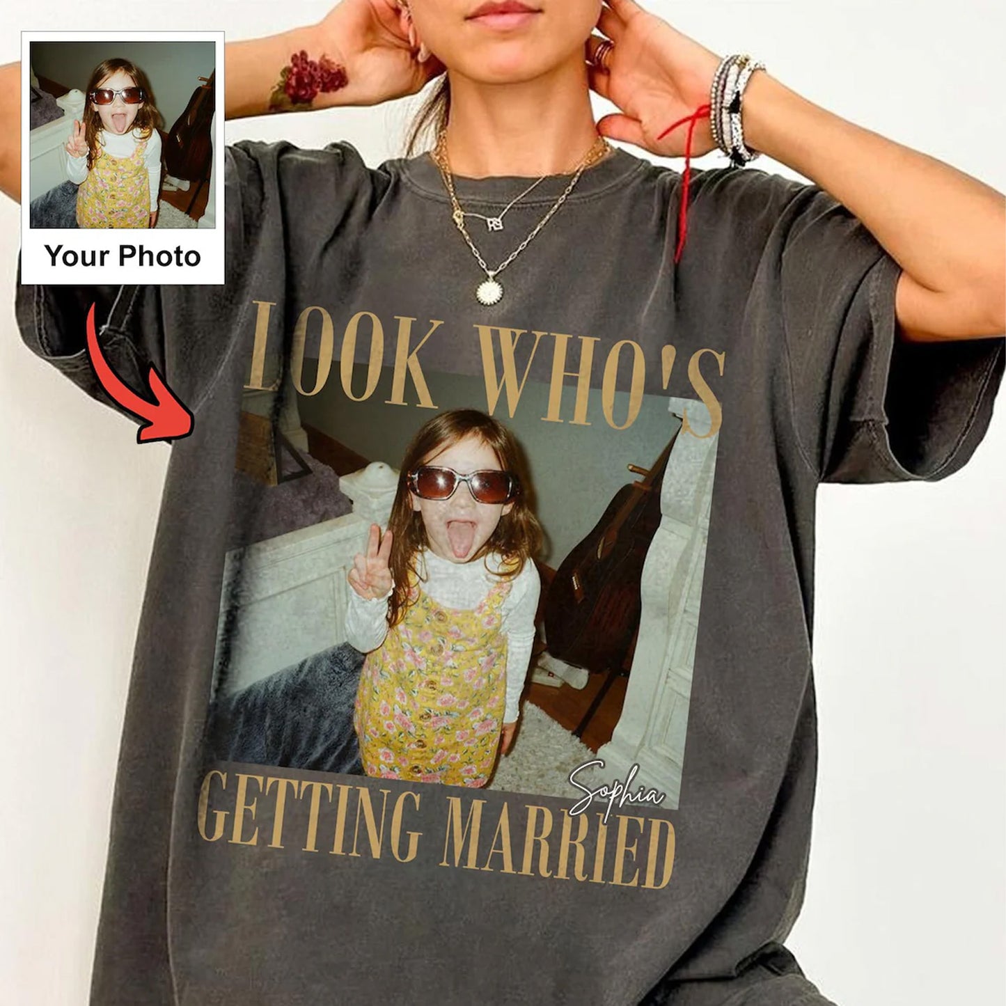 Personalized Look Who's Getting Married Comfort Colors Shirt, Custom Bride Photo & Name Tee, Bridal Shower Bachelorette Gift 685637