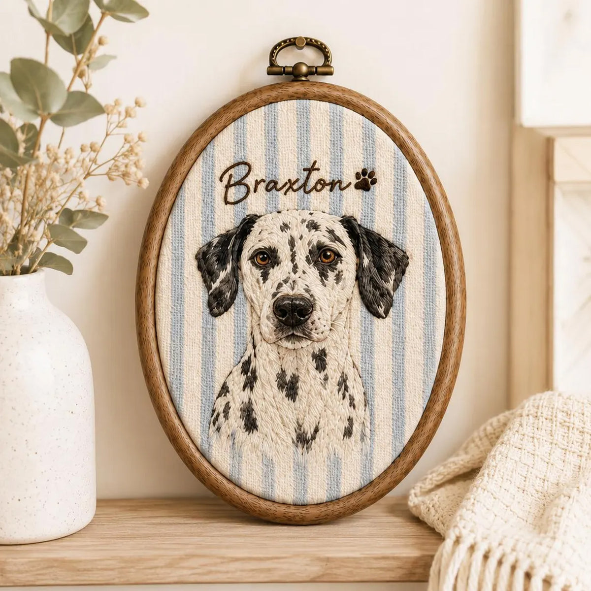 Personalized Pet Portrait Embroidery Hoop, Custom Dog Cat Photo & Name, Pet Memorial Gift 686669 WFD