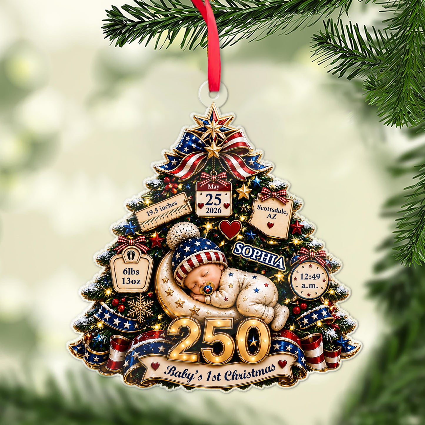 Personalized Baby's 1st Christmas USA 250th Anniversary Acrylic Ornament, Newborn Keepsake Gift 685953