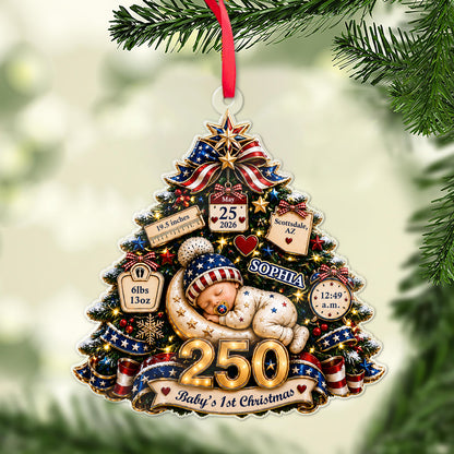 Personalized Baby's 1st Christmas USA 250th Anniversary Acrylic Ornament, Newborn Keepsake Gift 685953