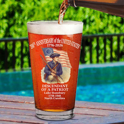 Personalized 250 Years of America Glass | Custom Name Descendant of a Patriot Beer Glass Whiskey Glass 684228