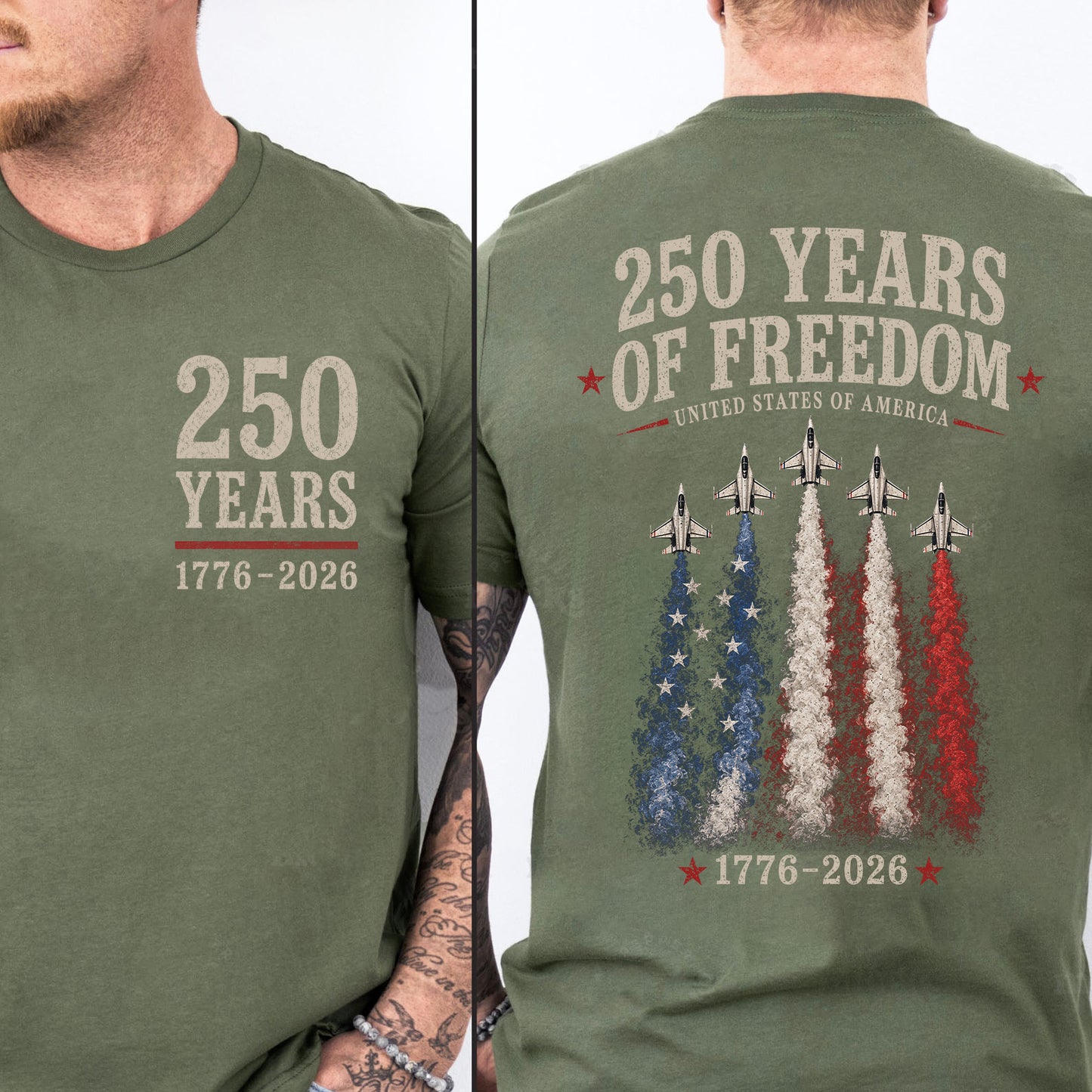 250 Years of Freedom USA Pocket & Back Shirt, Patriotic 1776-2026 Fighter Jet Tee, 4th Of July T-Shirt 685162