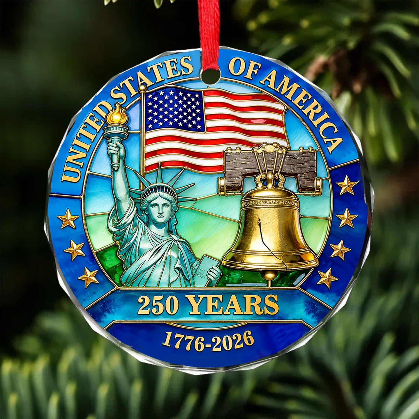 250th Anniversary USA Glass Ornament, 1776-2026 250 Years Christmas Ornament, Patriotic USA Keepsake 685935