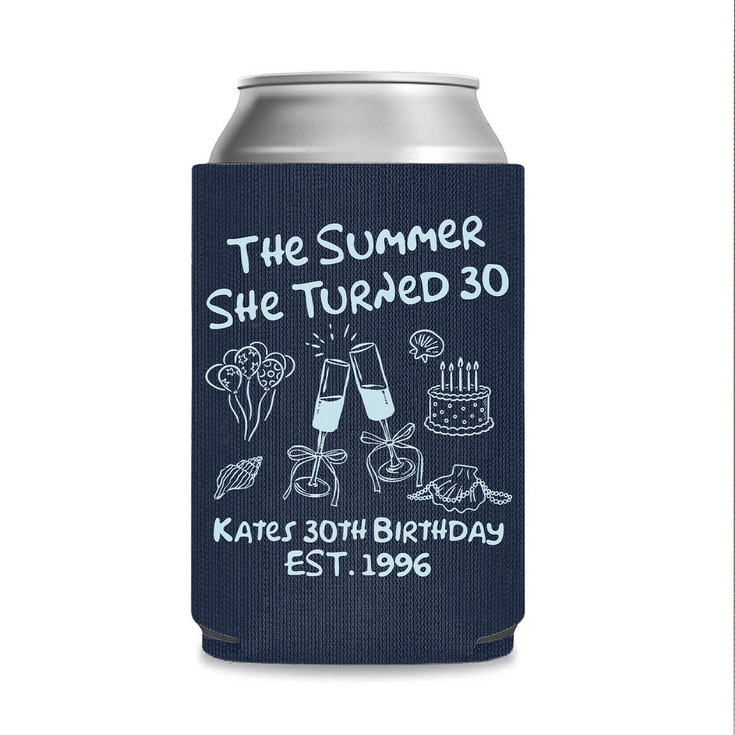 Personalized The Summer I Turned Birthday Can Cooler, Custom 30th 40th 50th Birthday Can Sleeve 685382