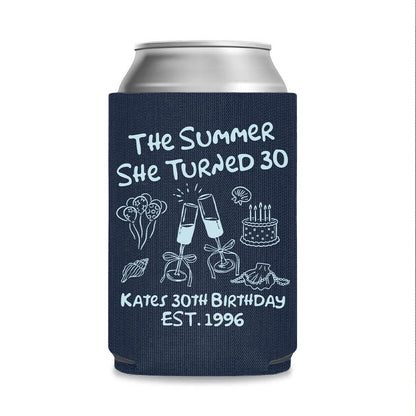 Personalized The Summer I Turned Birthday Can Cooler, Custom 30th 40th 50th Birthday Can Sleeve 685382