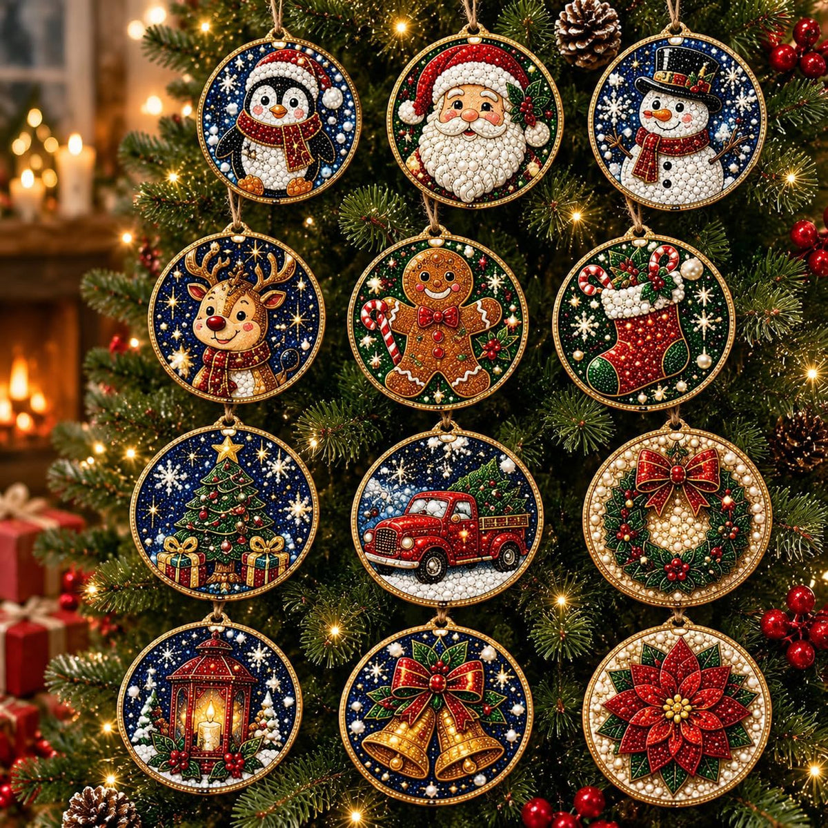 12PCS DIY Christmas Ornaments, Pearl Diamond Art Kits for Adults, Holiday Craft Christmas Tree Decor 686437 WFD
