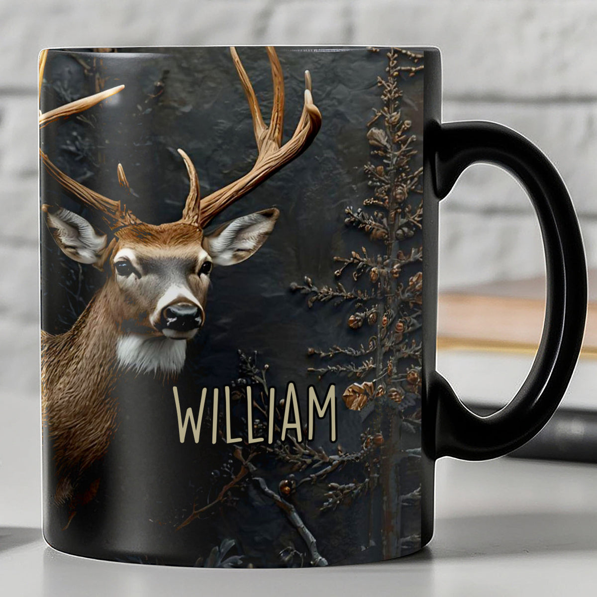 Custom Name Hunting Antlers Black Mug, Deer Hunting Coffee Mug, Gift for Him, Father’s Day Gift 683877
