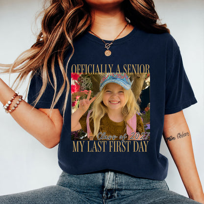 Custom Photo Senior 2027 Dark Shirt, Personalized Vintage Class of 2027 Tee, Last First Day Graduation Gift 685728