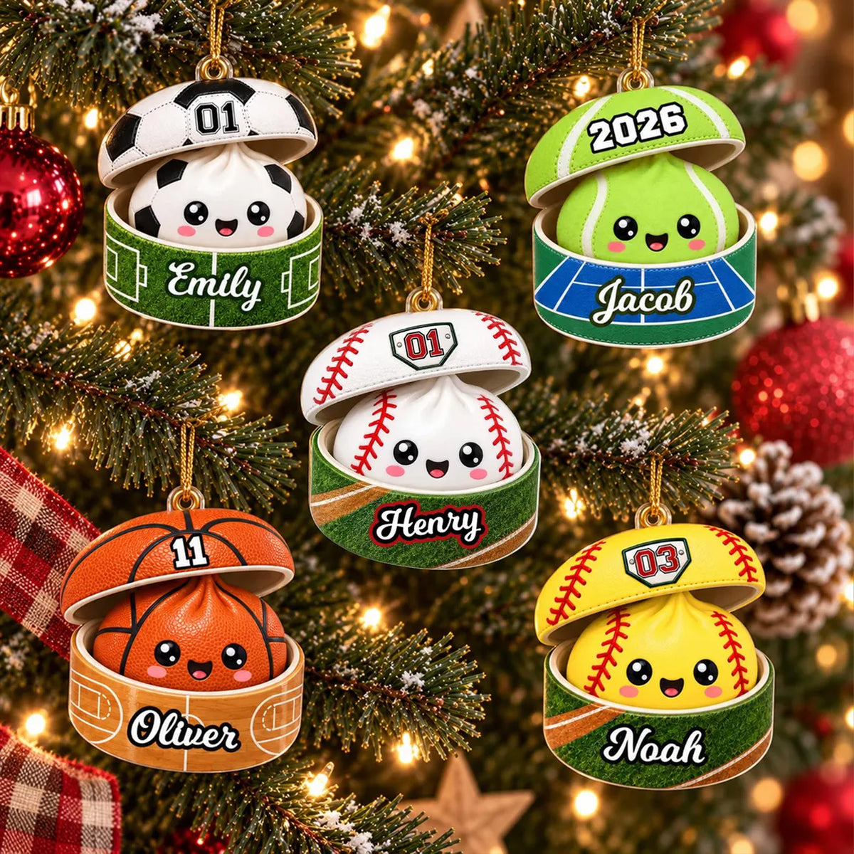 Personalized Sports Dumpling Acrylic Ornament, Custom Name Squishy Christmas Ornament, Kids Gift 686340