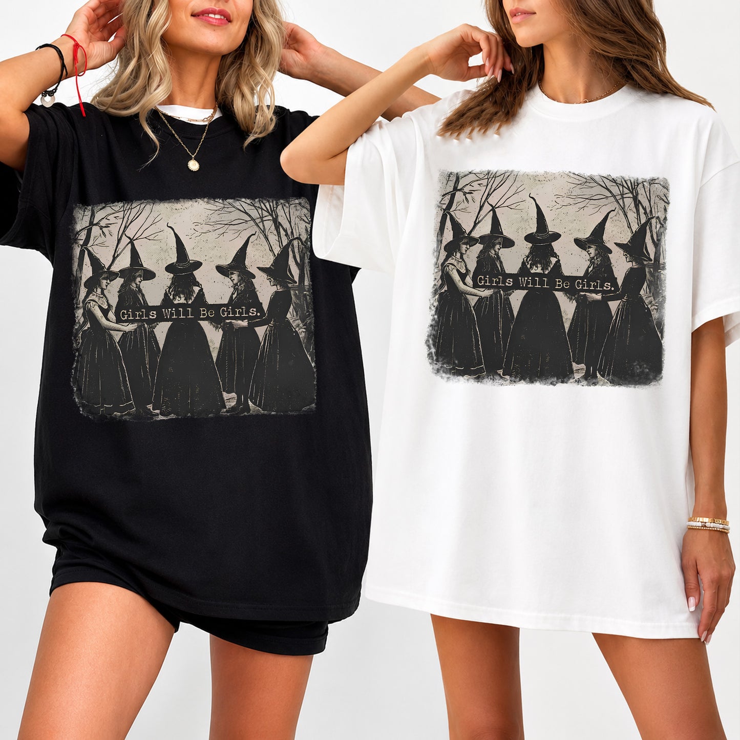 Vintage Girls Will Be Girls Witch Shirt, Funny Witchy Halloween Tee, Gothic Women Shirt, Spooky Season Gift 685665