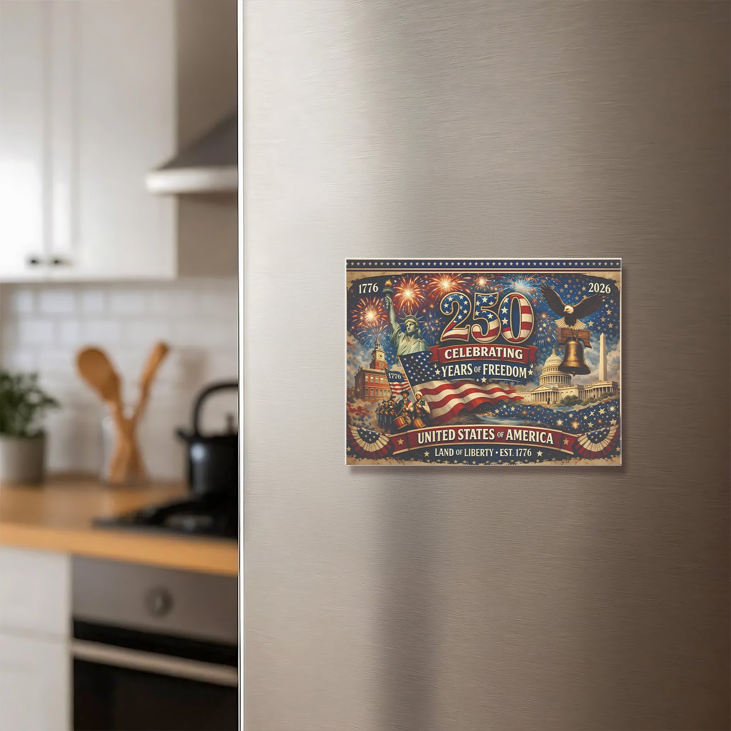 250 Years of Freedom Fridge Magnet | USA Land of Liberty 1776 Magnet | Patriotic 4th of July Magnet 684224