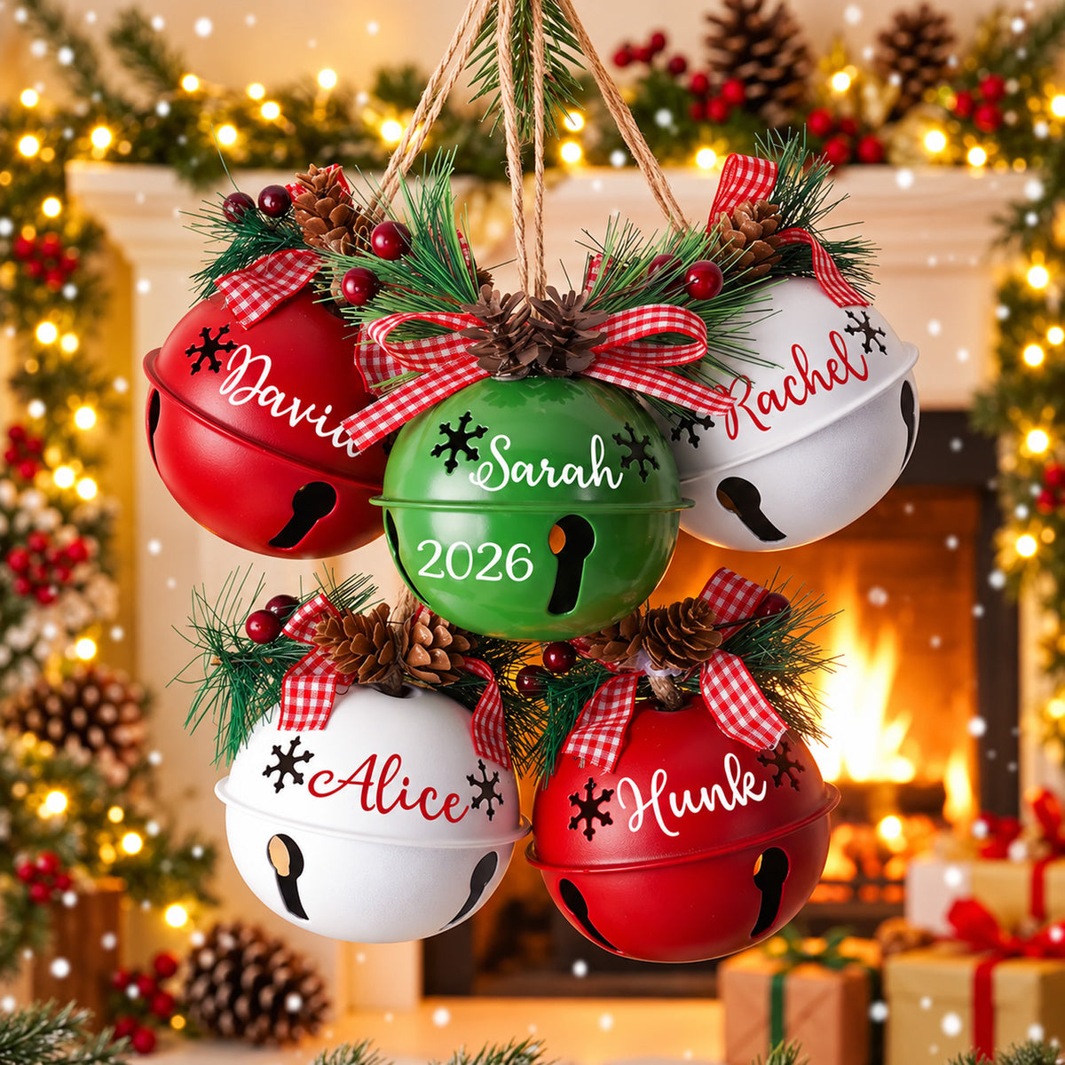Personalized Jingle Bell Ornament, Custom Name & Year Bell with Pine Cone Christmas Ornament 686668 WFD