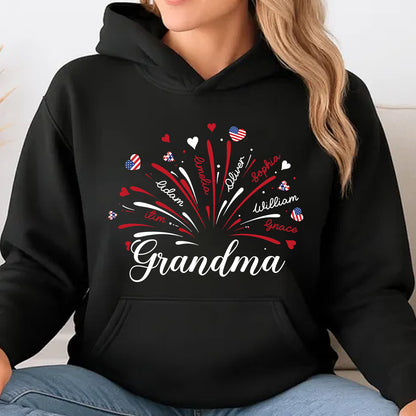 Personalized Grandma Kids Names Firework Shirt, Patriotic 250 Years Nana Mimi Gigi 4th of July Tee 685206