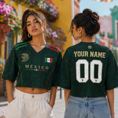 Personalized Mexico Soccer Crop Top Jersey, Custom Name Number Football Crop Tee, Mexico Jersey 685396