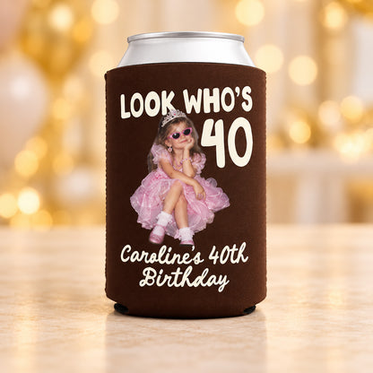 Personalized Birthday Can Cooler, Custom Photo Look Who's 30 40 50 Birthday Party Favors, Can Sleeve for Drinks 686860 WFD
