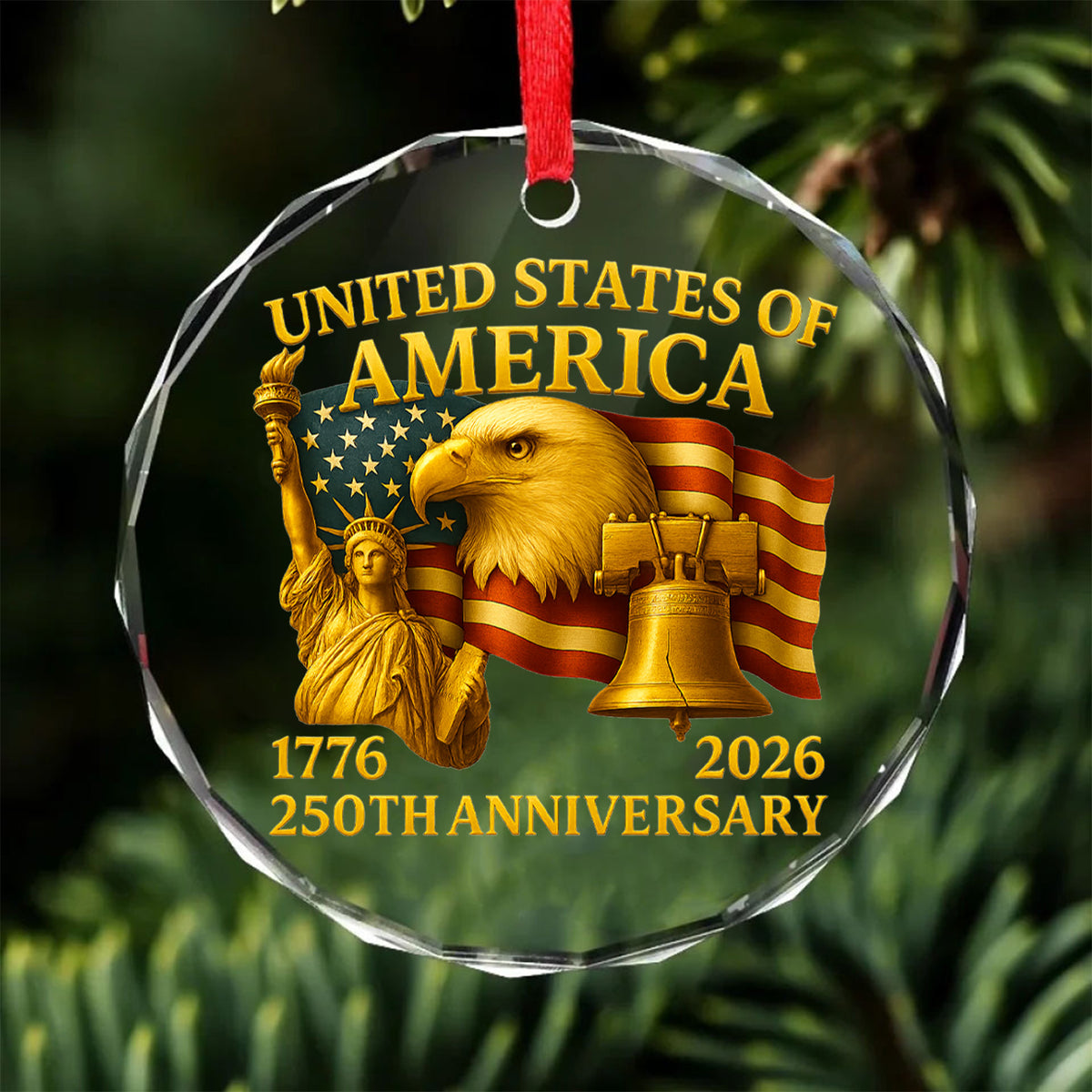 250 Years Anniversary Glass Ornament | Happy 250th Birthday 1776–2026 Christmas Ornament 683041