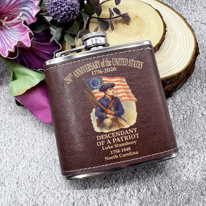 Descendant Of A Patriot Flask, Personalized Leather Flask, 250 Years Anniversary Gift 684597