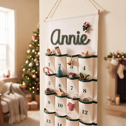 Personalized Christmas Advent Calendar, Custom Name Canvas Wall Hanging with 24 Pockets, Kids Gift 686711 WFD