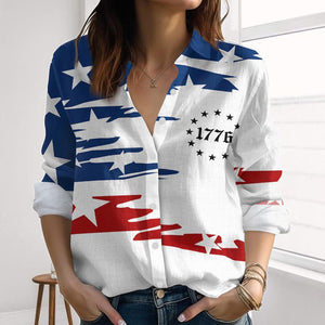 Retro 250 Years American Flag Blouse Shirt, Patriotic 1776 Women Top, Red White Blue 4th of July Shirt 685252 WFD