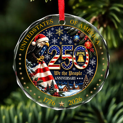 USA 250th Anniversary Glass Ornament, 1776-2026 Patriotic Eagle Christmas Ornament 685818