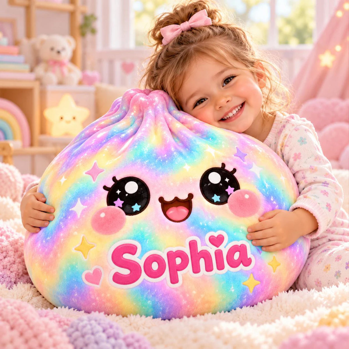 Personalized Kawaii Dumpling Pillow, Custom Name Rainbow Squishy Cushion, Cute Kids Christmas Gift 686904 WFD
