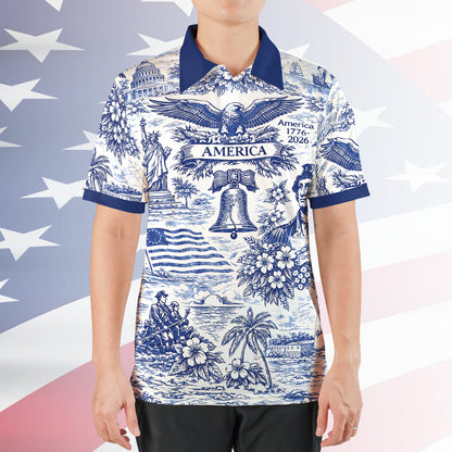 250 Years of America 1776–2026 Polo Shirt, Vintage Patriotic All-Over Print Polo, 4th of July USA Shirt 684893