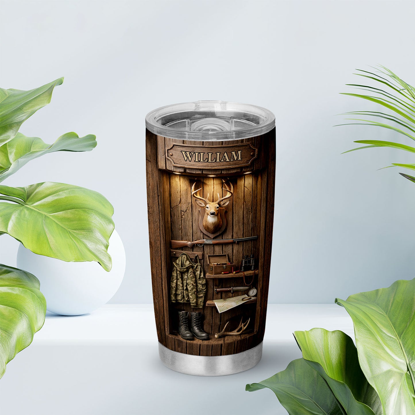 Personalized Hunting Antlers Curved Tumbler | Custom Deer Hunting 20oz Tumbler | Gift for Him, Father’s Day Gift 684613