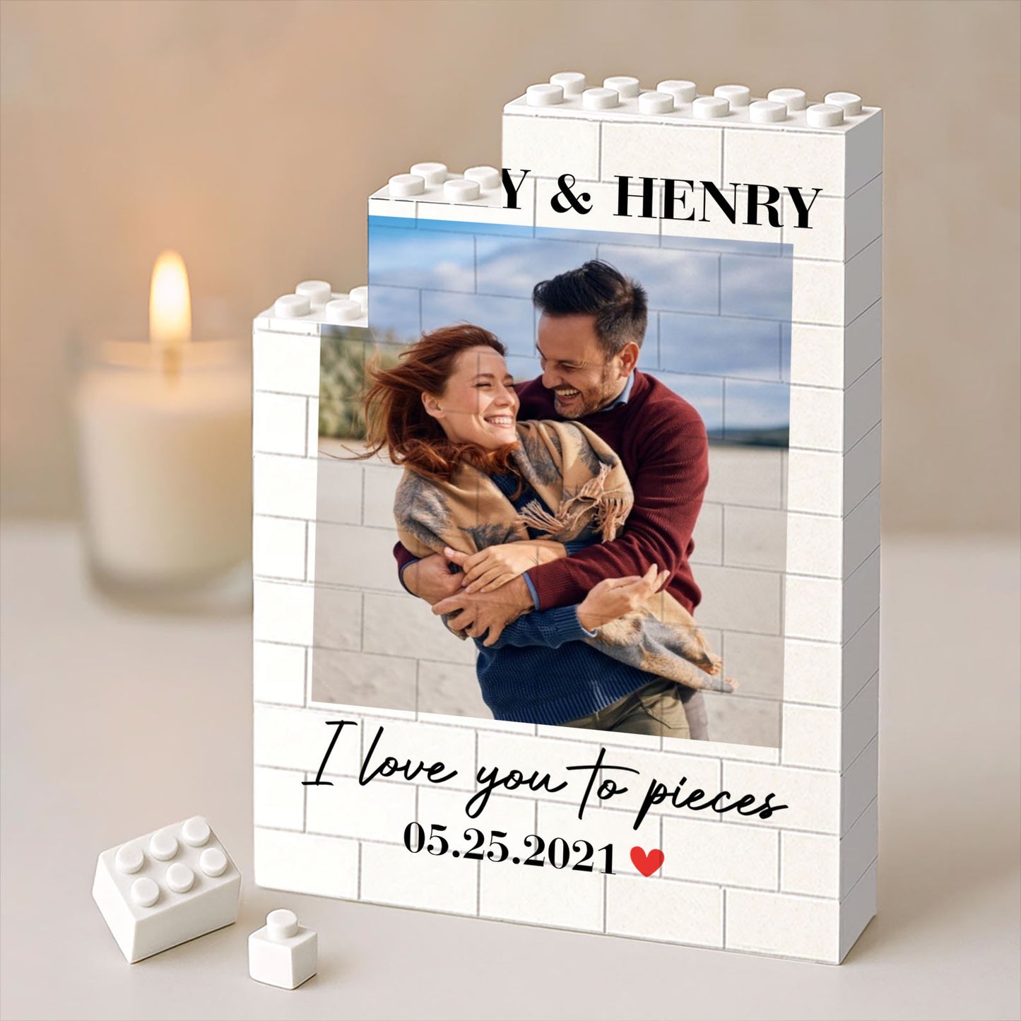 Personalized Couple Photo Building Blocks, Custom Anniversary Keepsake, Love You to Pieces Gift 685985