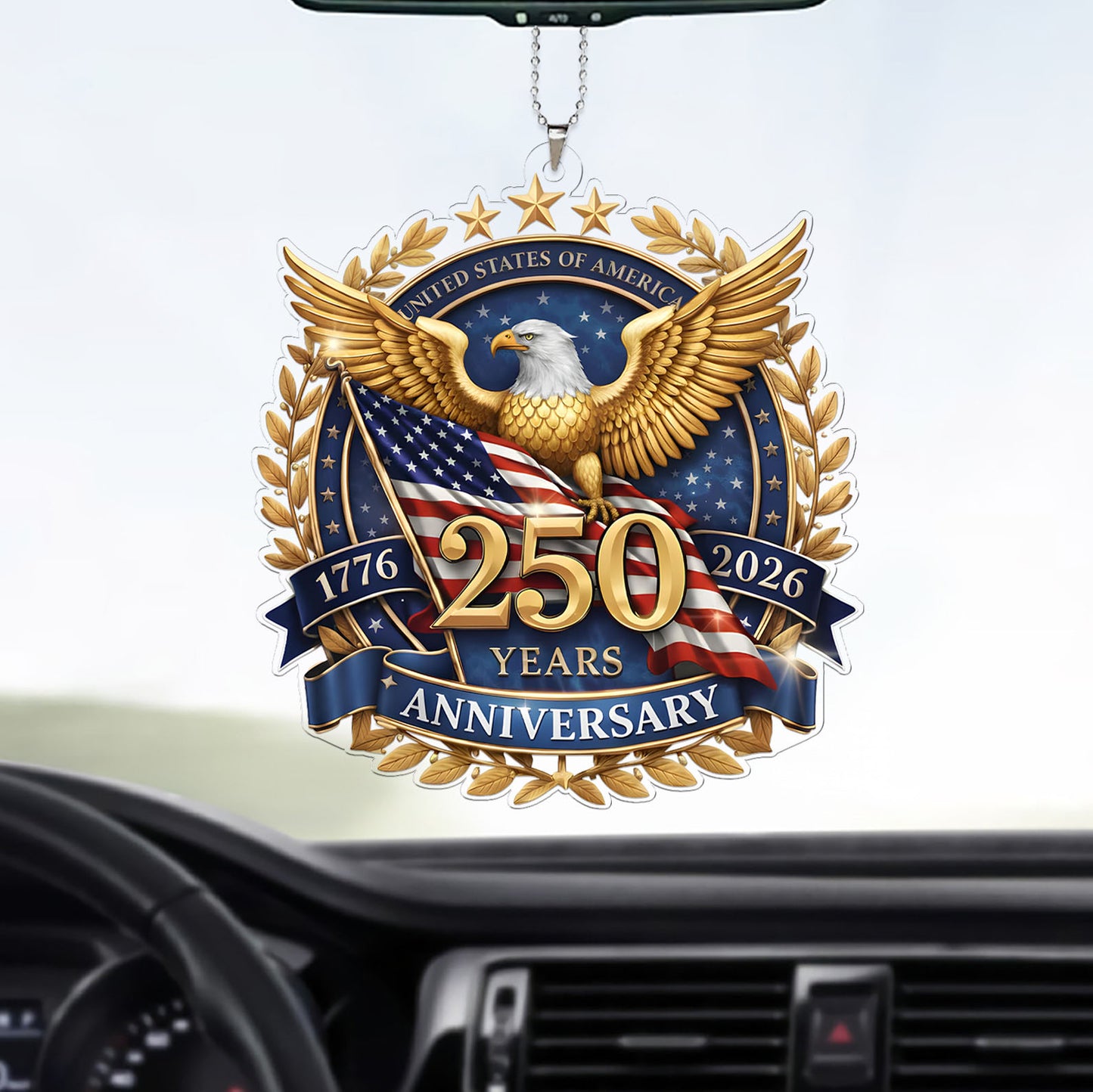 USA 250 Years Anniversary Car Ornament, 4th of July 1776–2026, Patriotic Eagle US Flag Car Ornament 684223