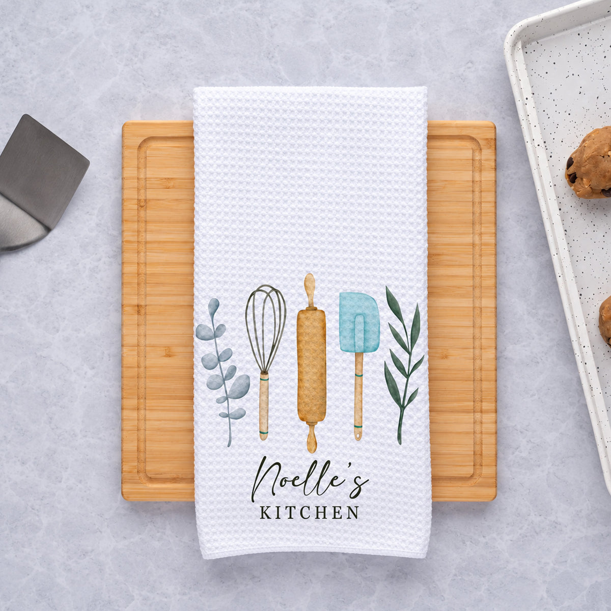 Personalized Baking Utensils Kitchen Towel, Custom Name Waffle Weave Dish Towel, Housewarming Gift 686643 WFD