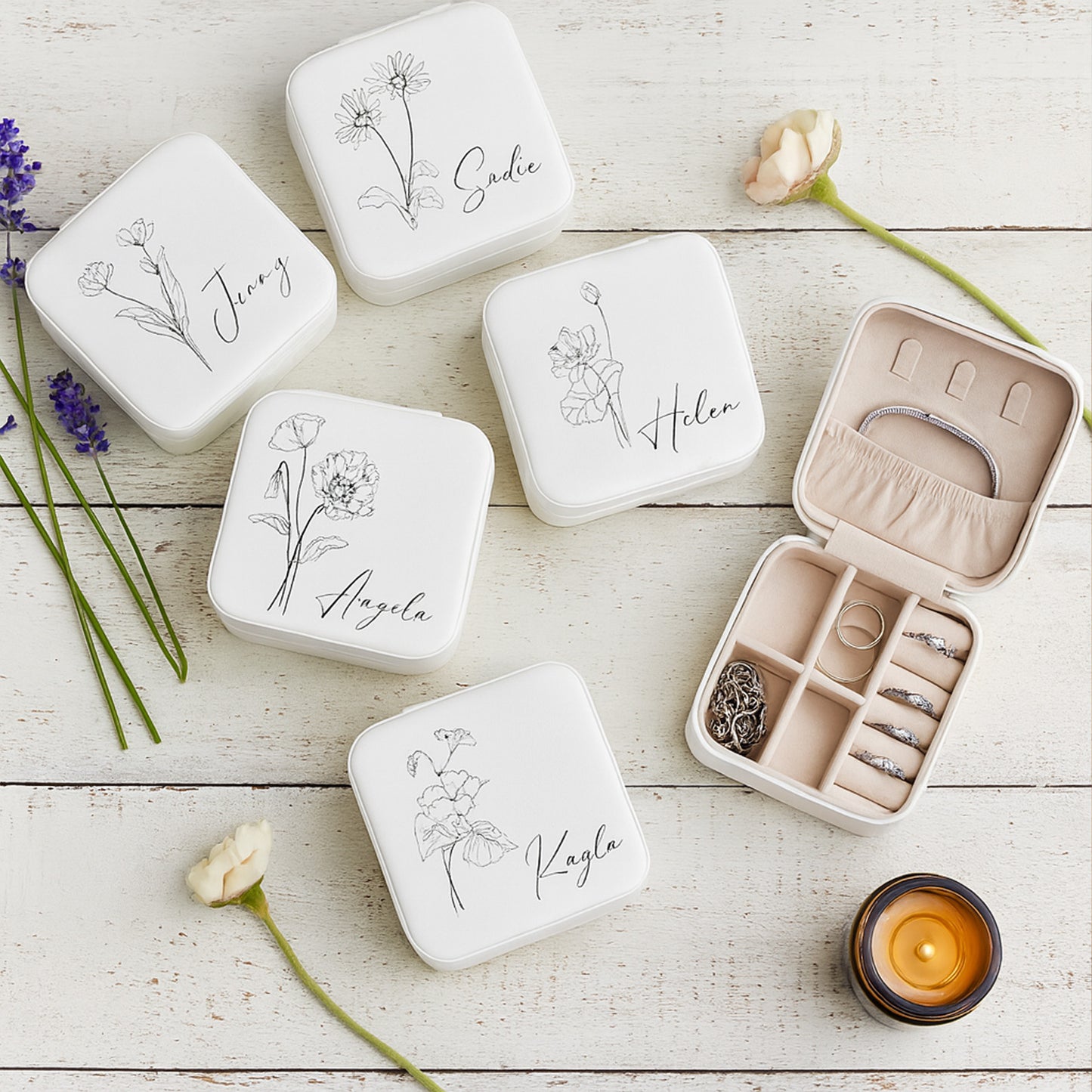 Personalized Travel Jewelry Box | Small Square Earring Organizer | Bridesmaid Gift for Sister or Friend 683751