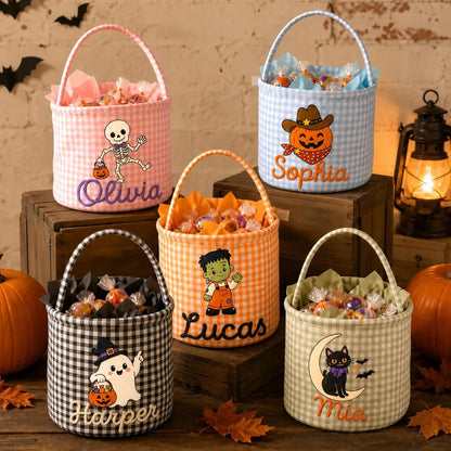 Personalized Halloween Basket for Kids, Custom Name Trick or Treat Bucket, Embroidered Candy Bag 686146 WFD