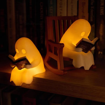 Reading Ghost Light, Cute Halloween Ghost Shelf Sitter with Rocking Chair, Spooky Fall Decor, Book Lover Gift 686666 WFD