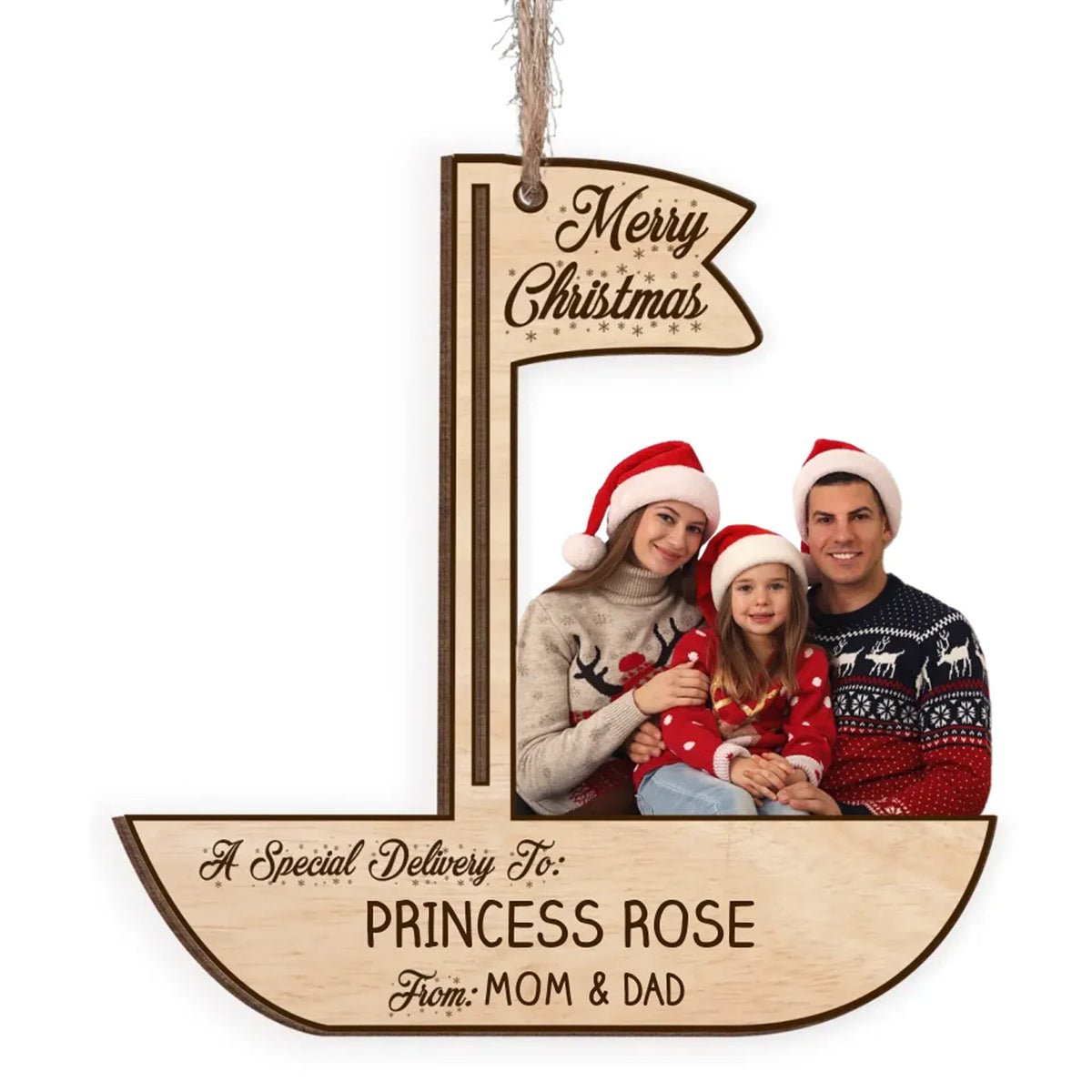 Personalized Christmas Boat Wooden Money Holder Ornament, Custom Photo Special Delivery Family Gift 686242 WFD