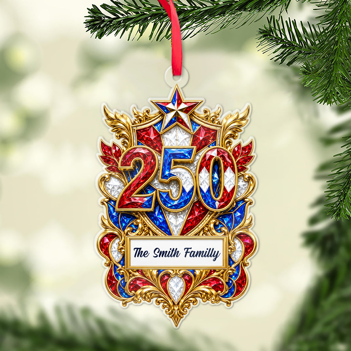 Personalized 250 Years USA Acrylic Ornament, Custom Family Name Patriotic Christmas Ornament 686414