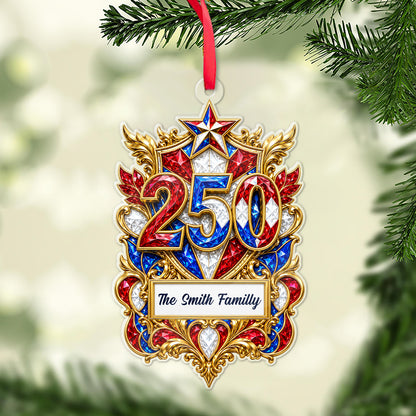 Personalized 250 Years USA Acrylic Ornament, Custom Family Name Patriotic Christmas Ornament 686414
