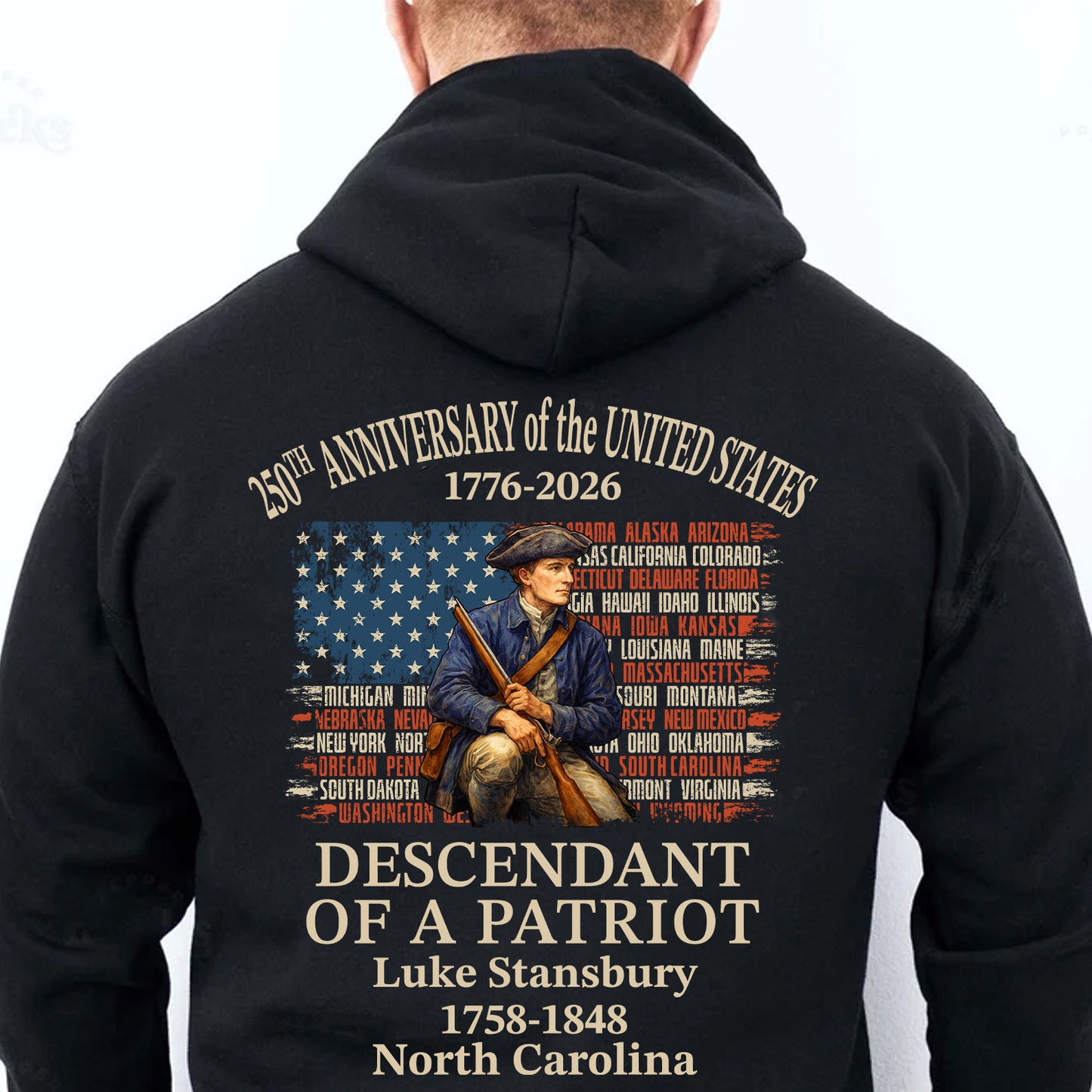 Custom Name Descendant of a Patriot Backside Shirt | Personalized 250 Years USA 1776–2026 T-Shirt 684433