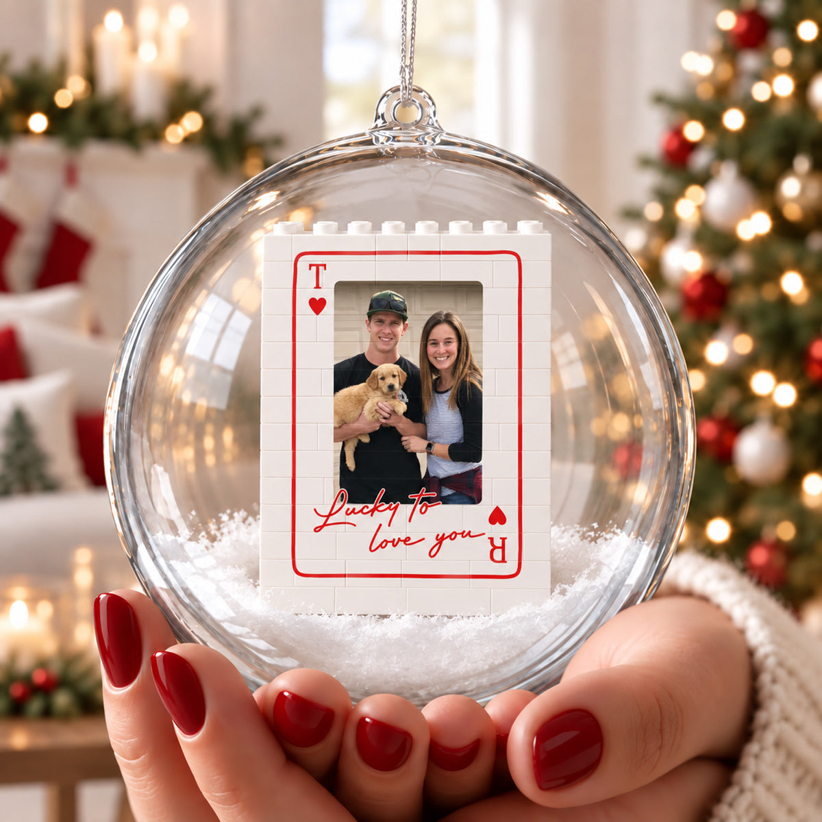 Personalized Couple Lego Bauble Ornament, Custom Photo Playing Card Christmas Ornament Gift 686293 WFD