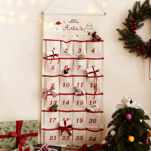Personalized Christmas Advent Calendar, Custom Name Embroidered Linen Wall Hanging, Countdown Calendar 685870 WFD