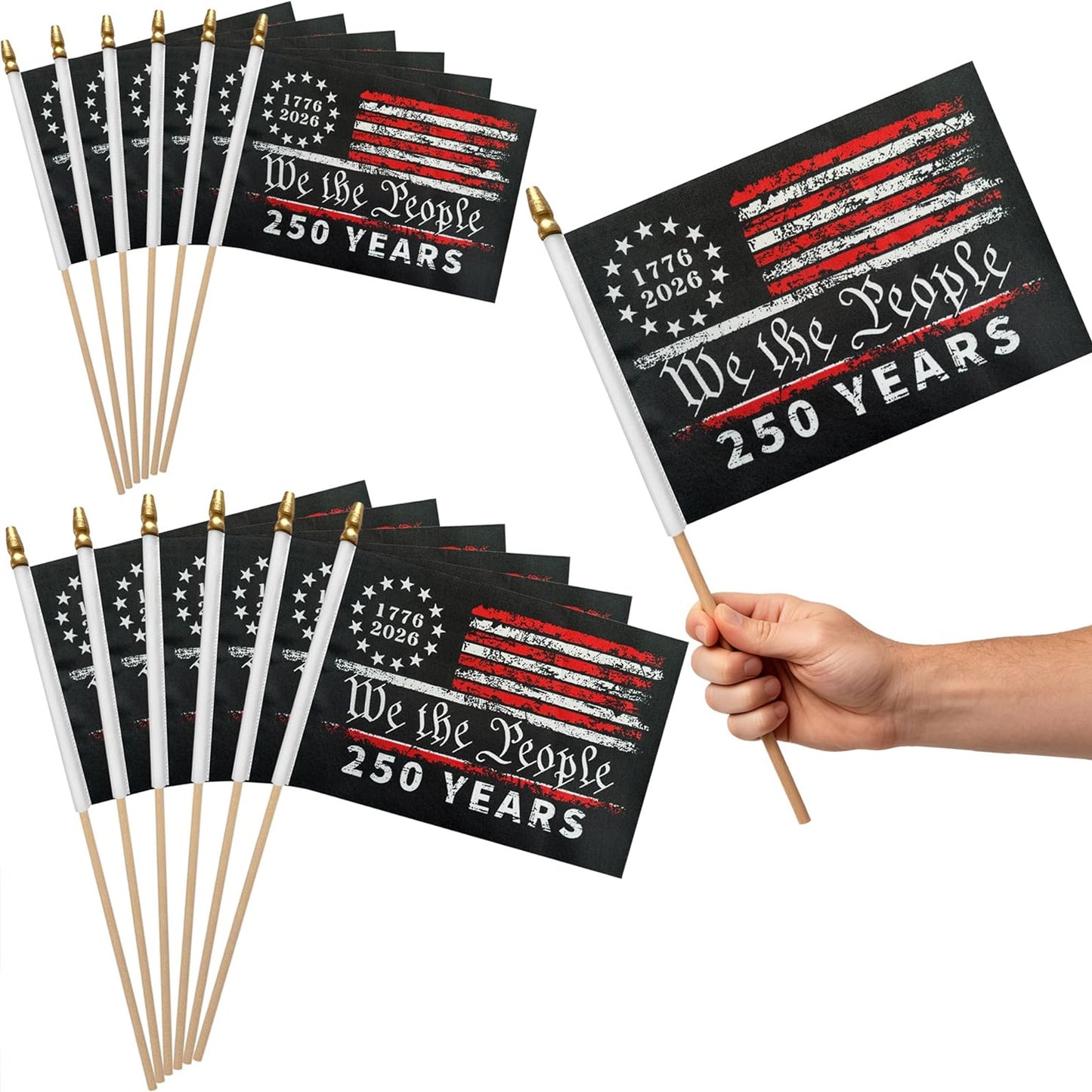 USA 250 Years Handheld Flag, Patriotic Small American Flag on Stick, We The People 1776–2026 Flag 685129