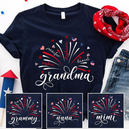 Personalized Grandma Kids Names Firework Shirt, Patriotic 250 Years Nana Mimi Gigi 4th of July Tee 685206 WFD