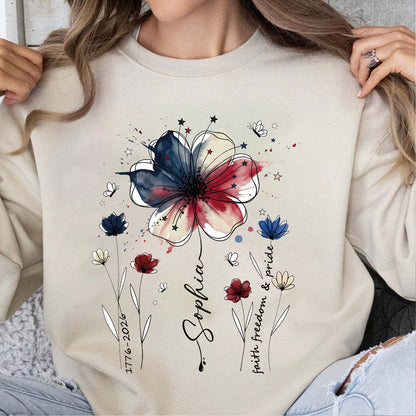 USA 250 Years Anniversary Floral Shirt, 1776–2026 Patriotic Wildflower T-Shirt, Freedom 4th of July Bright Tee 684940