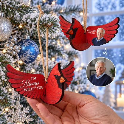 Custom Photo Always With You Memorial Wood Ornament, Cardinal Hummingbird Butterfly Memorial Gift 686537 WFD