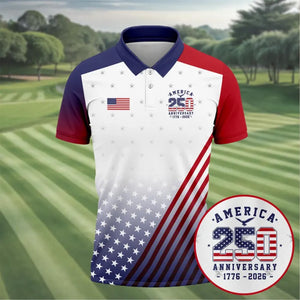 250 Years of America Golf Polo Shirt, Patriotic USA Flag 1776-2026 AOP Golf Polo Tee 685217 WFD