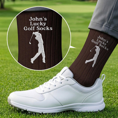 Personalized Lucky Golf Embroidered Socks, Custom Name Embroidered Golf Socks for Men, Golf Lover Gift 686363 WFD
